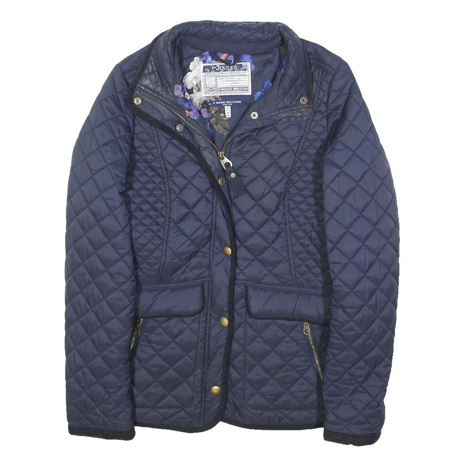 JOULES Womens Navy Blue Quilted Jacket UK 8 Polyester Blend Zip Casual Outerwear