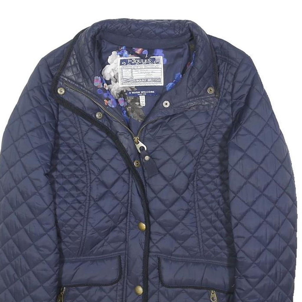 JOULES Womens Navy Blue Quilted Jacket UK 8 Polyester Blend Zip Casual Outerwear
