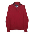 TOMMY HILFIGER Boys Red Pullover Plain Half Zip Jumper Cotton L Casual Knit