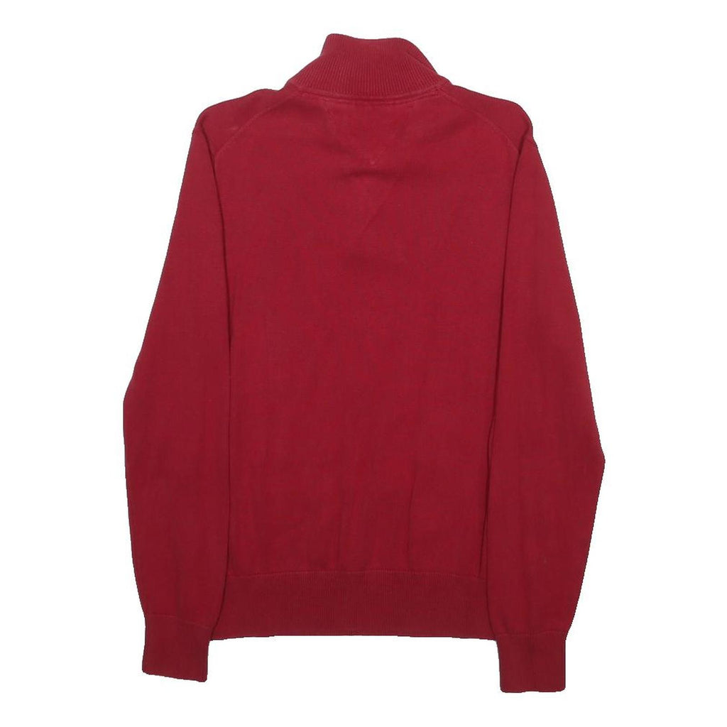 TOMMY HILFIGER Boys Red Pullover Plain Half Zip Jumper Cotton L Casual Knit