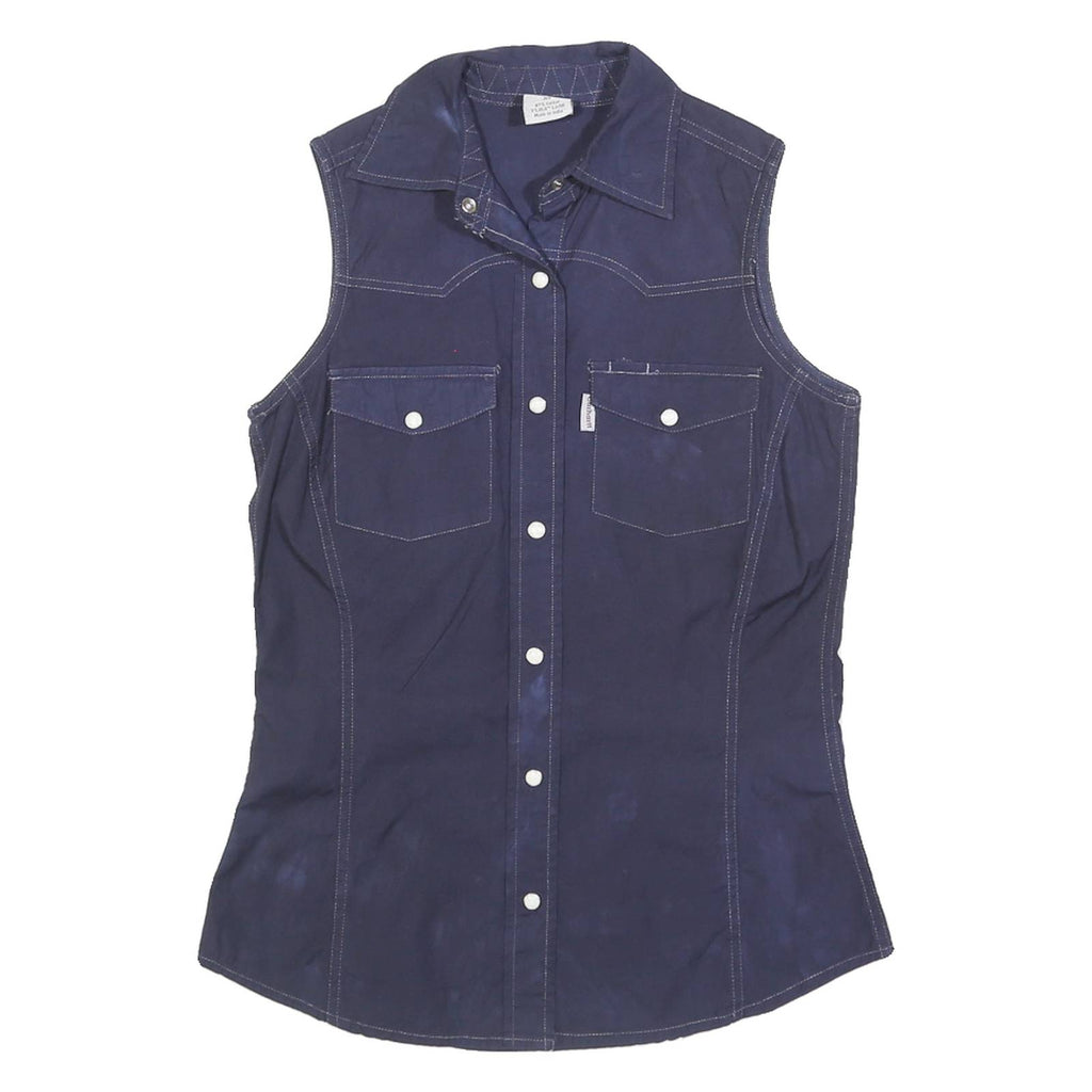 CARHARTT Womens Blue Plain Sleeveless Shirt XS Cotton Blend Canvas Button