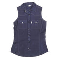 CARHARTT Womens Blue Plain Sleeveless Shirt XS Cotton Blend Canvas Button