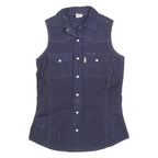 CARHARTT Womens Blue Plain Sleeveless Shirt XS Cotton Blend Canvas Button