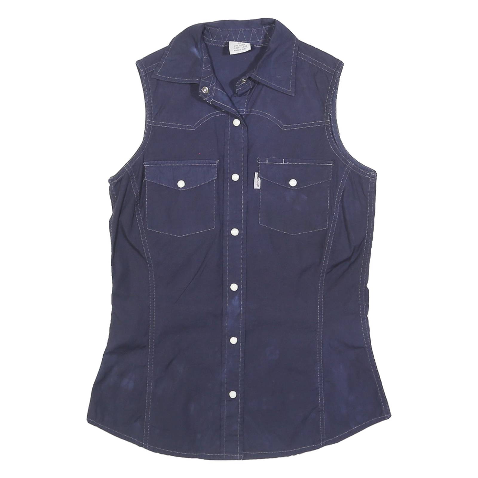 CARHARTT Womens Blue Plain Sleeveless Shirt XS Cotton Blend Canvas Button