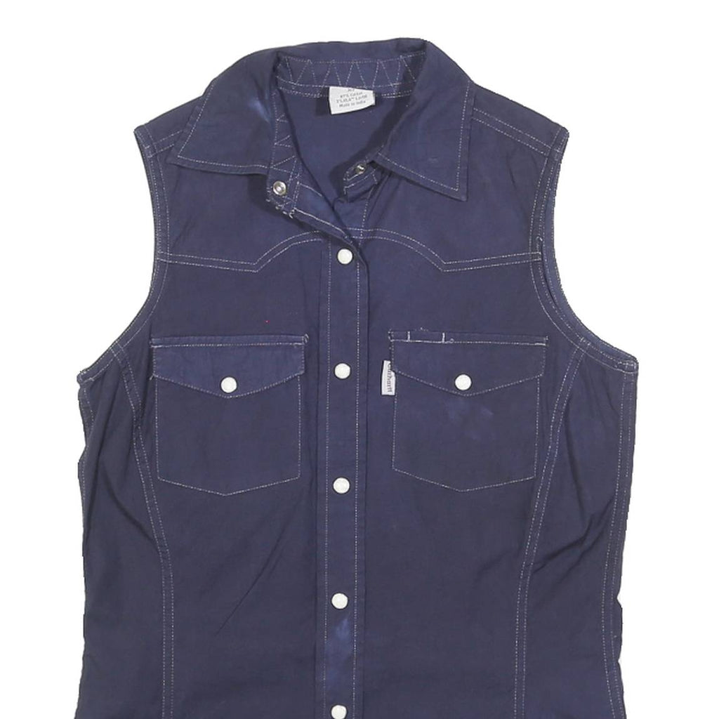 CARHARTT Womens Blue Plain Sleeveless Shirt XS Cotton Blend Canvas Button