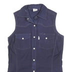CARHARTT Womens Blue Plain Sleeveless Shirt XS Cotton Blend Canvas Button
