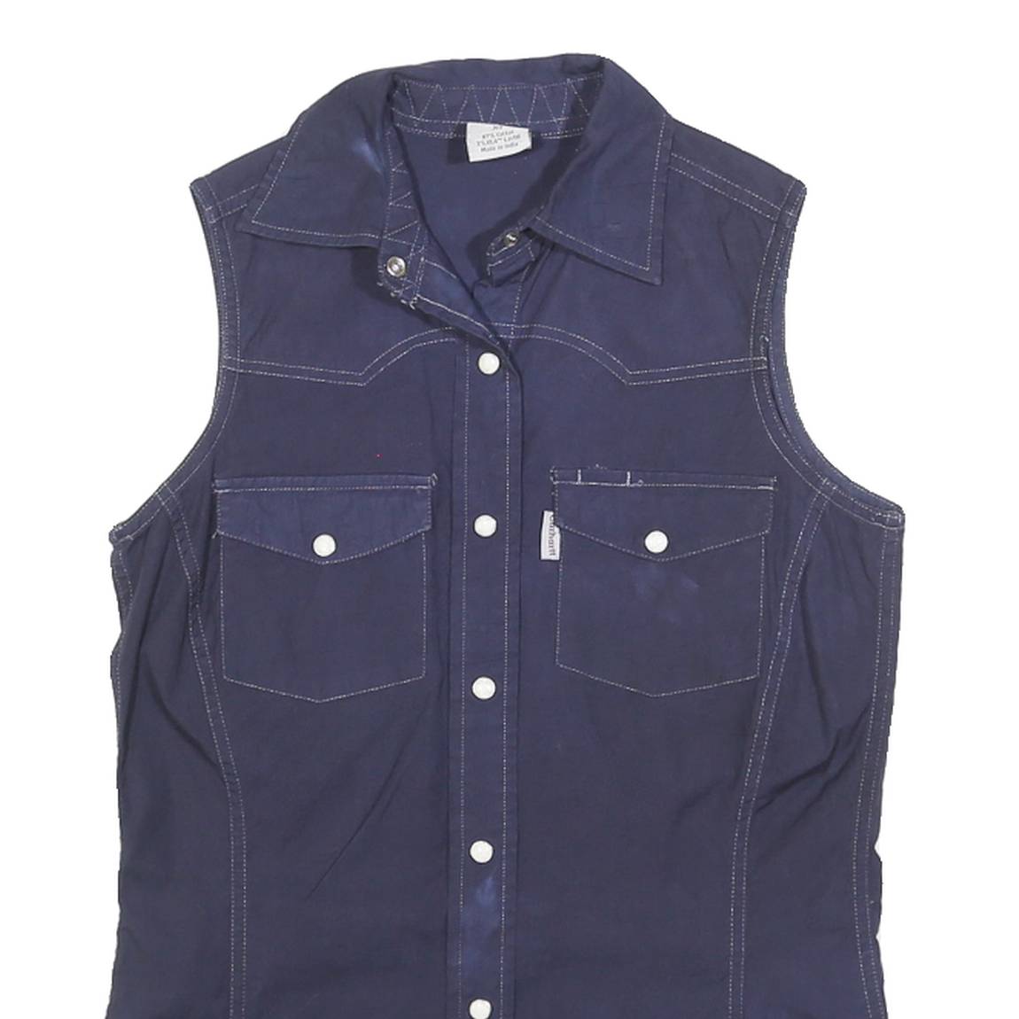 CARHARTT Womens Blue Plain Sleeveless Shirt XS Cotton Blend Canvas Button