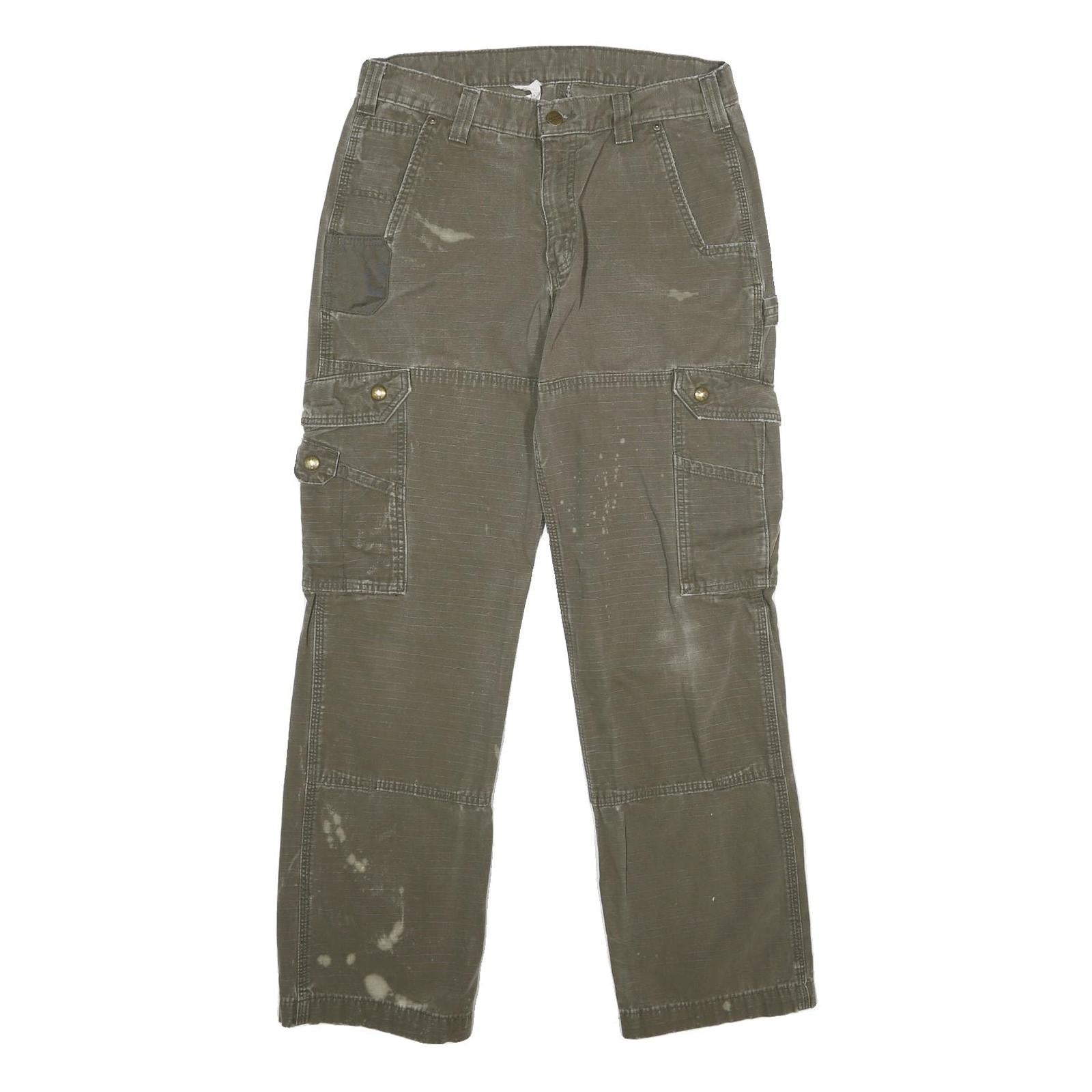 CARHARTT Mens Cotton Khaki Relaxed Cargo Trousers W32 L32 Workwear Pockets