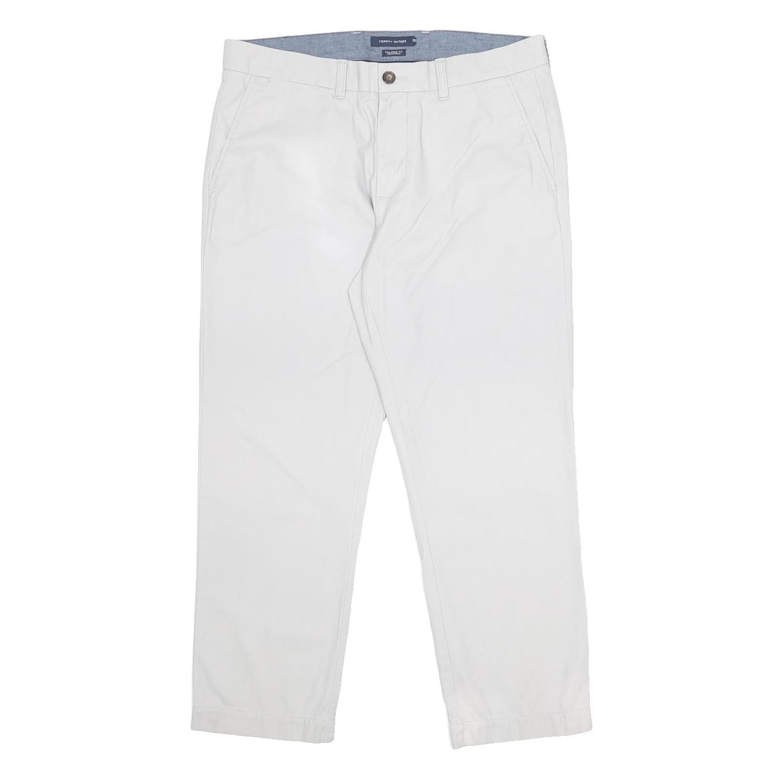 TOMMY HILFIGER Mens Cotton White Regular Fit Straight Trousers W34 L27 Casual