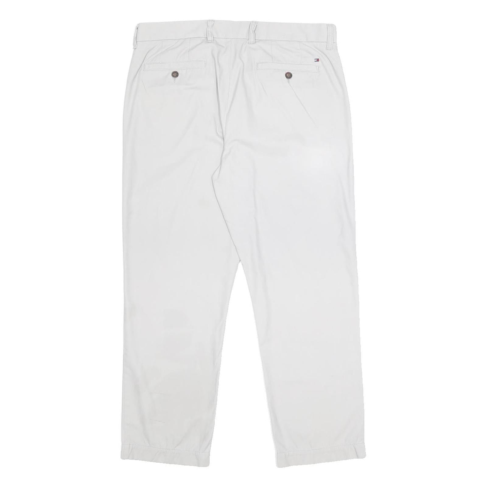 TOMMY HILFIGER Mens Cotton White Regular Fit Straight Trousers W34 L27 Casual