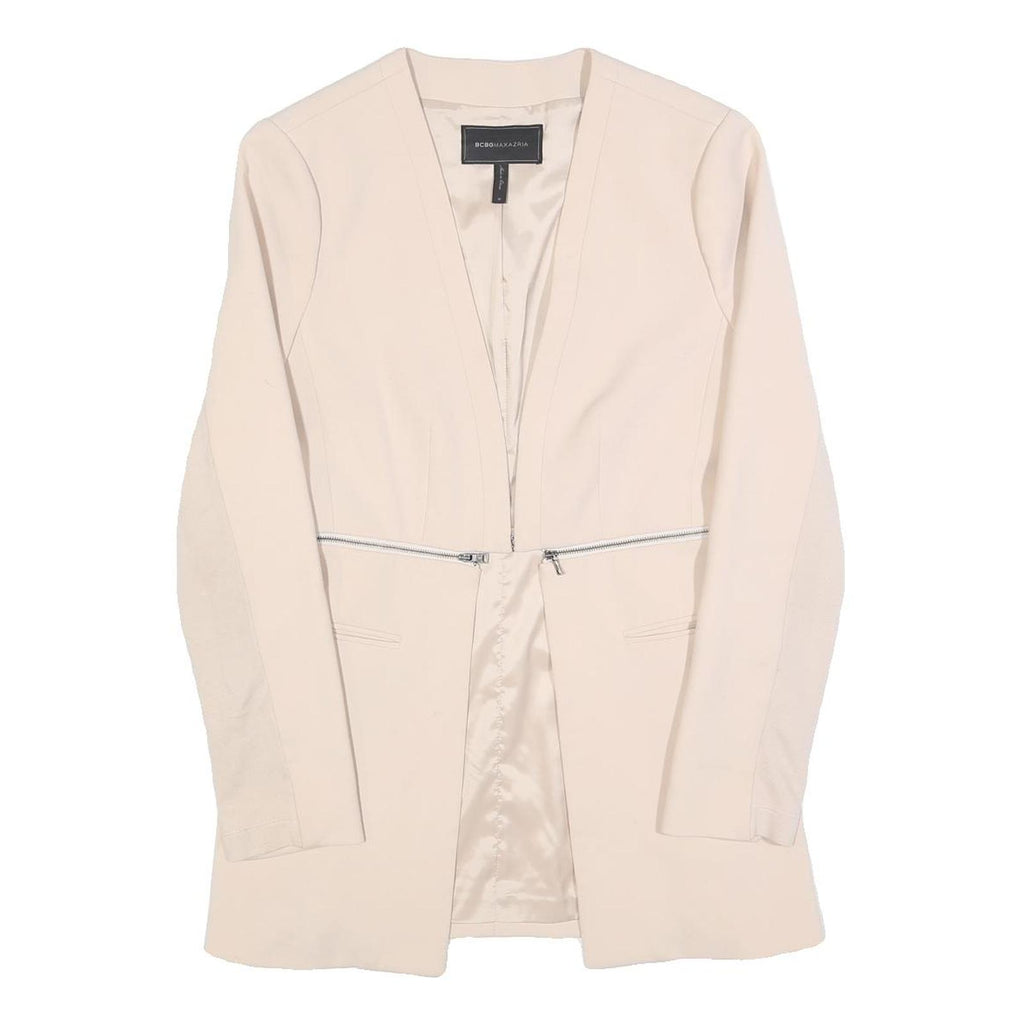 BCBGMAXAZRIA Womens Cream White Button Jacket M Polyester Blend Tailored Plain