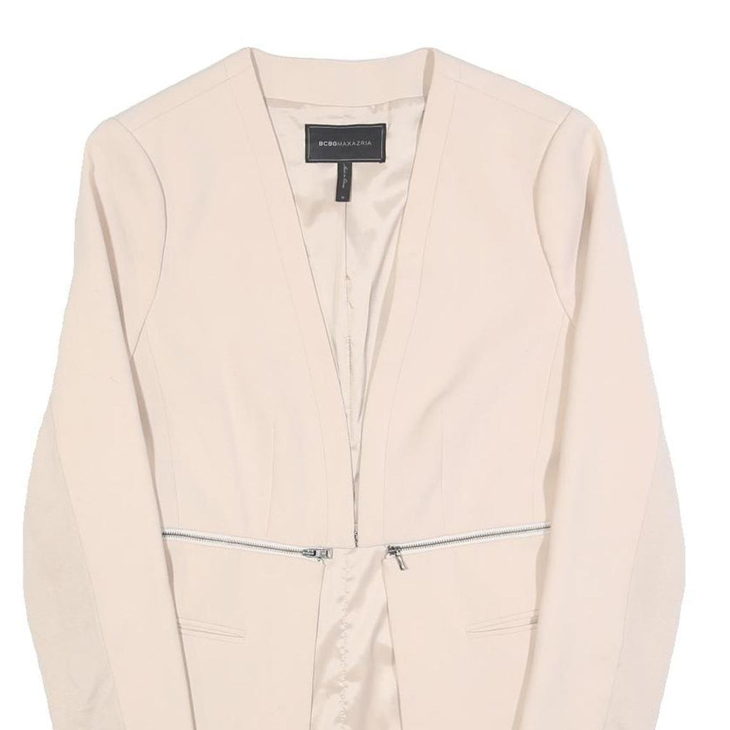 BCBGMAXAZRIA Womens Cream White Button Jacket M Polyester Blend Tailored Plain