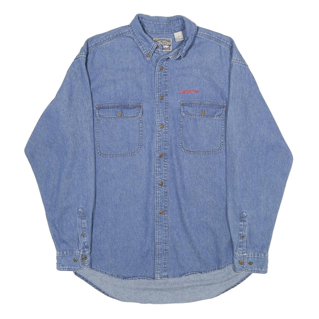 DUNBROOKE Mens Blue Denim Shirt L Cotton Button Collar Casual Workwear