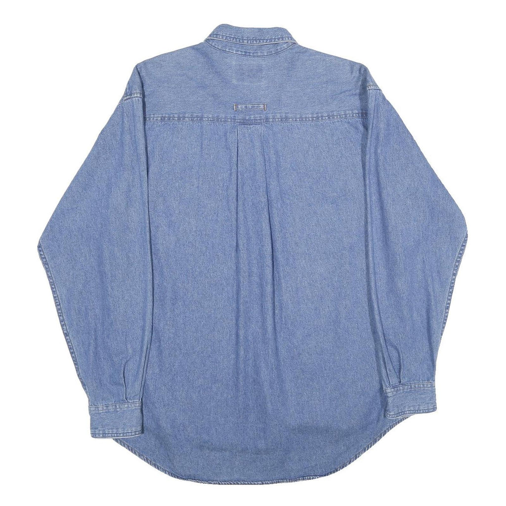 DUNBROOKE Mens Blue Denim Shirt L Cotton Button Collar Casual Workwear