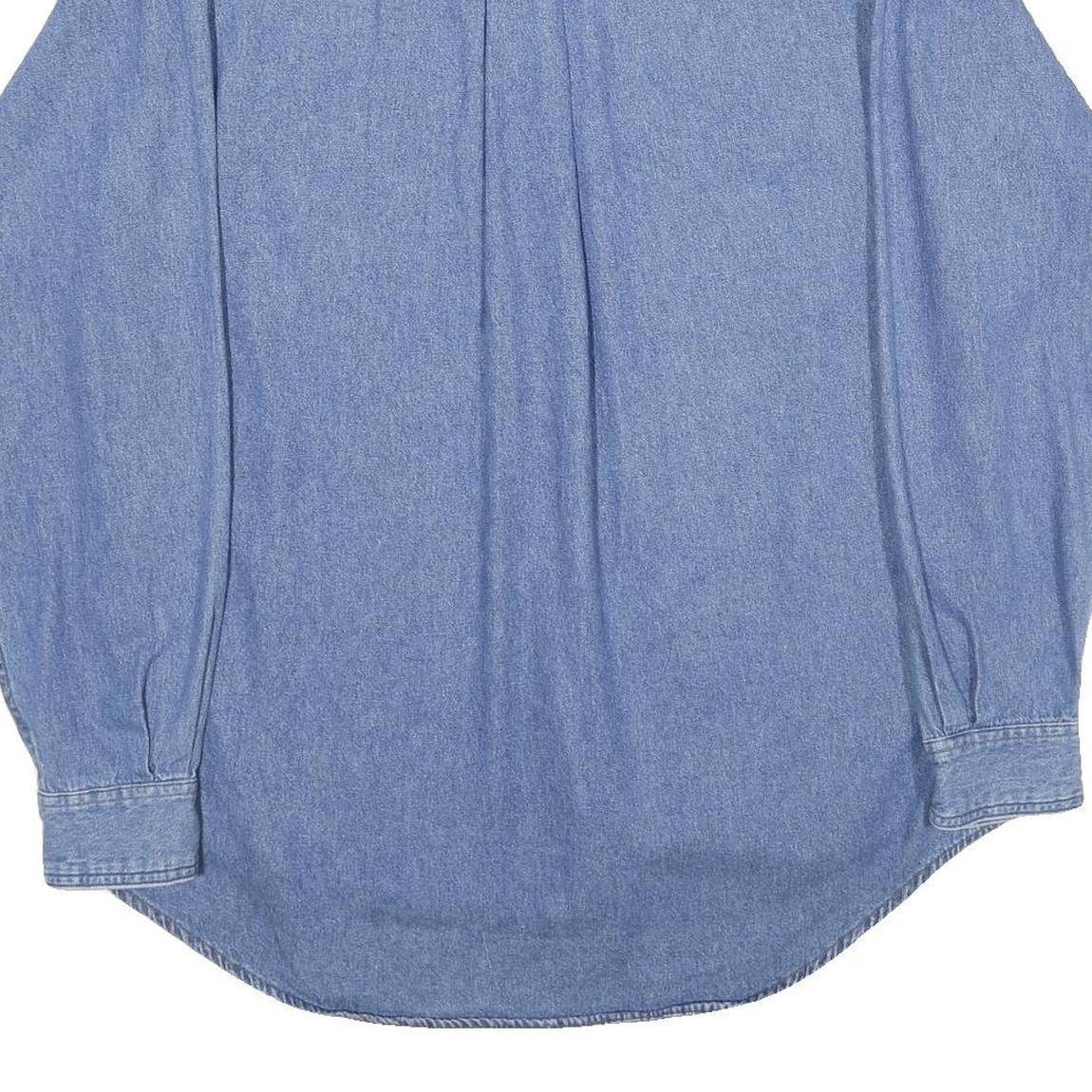 DUNBROOKE Mens Blue Denim Shirt L Cotton Button Collar Casual Workwear