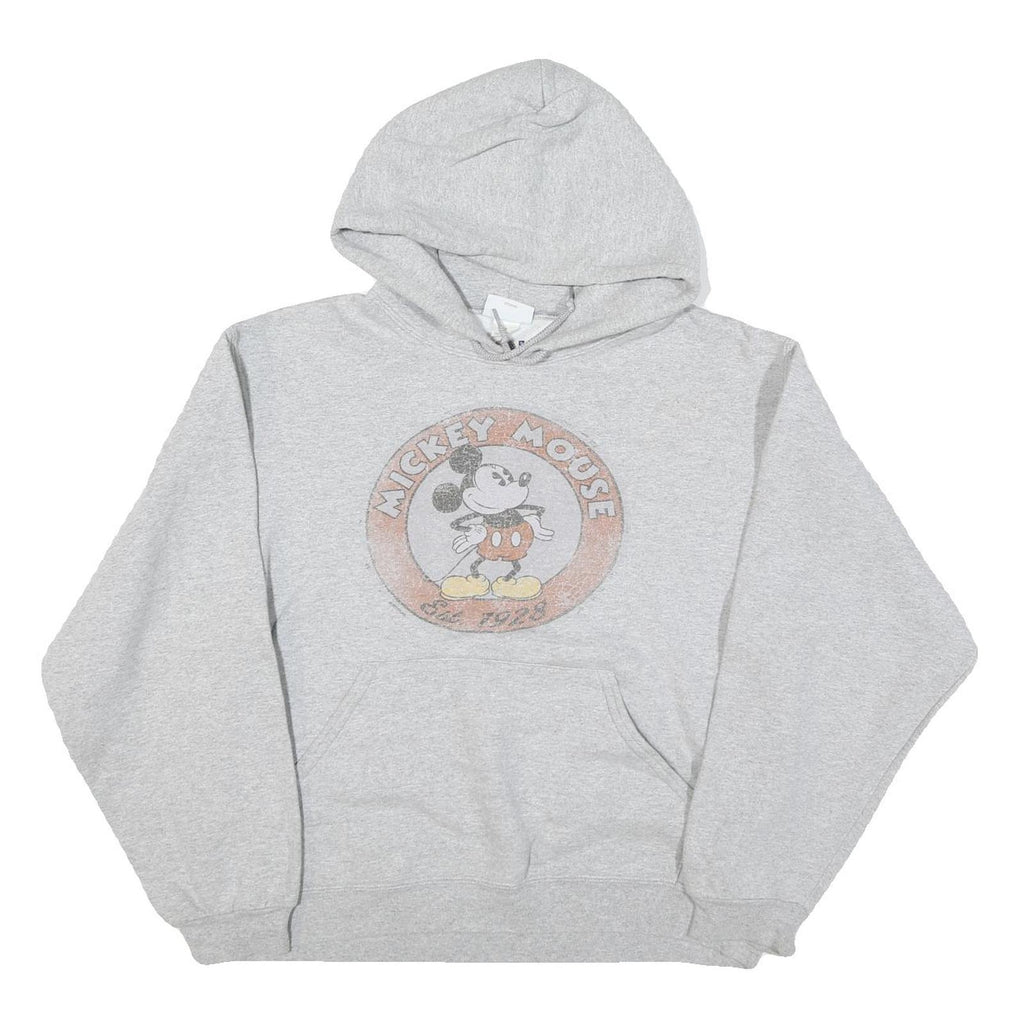 DISNEY Womens Grey Mickey Mouse Hoodie M Cotton Blend Pullover Casual