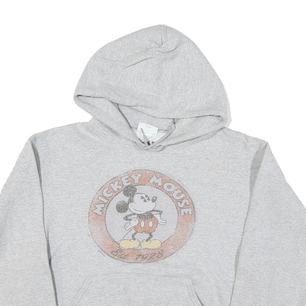 DISNEY Womens Grey Mickey Mouse Hoodie M Cotton Blend Pullover Casual