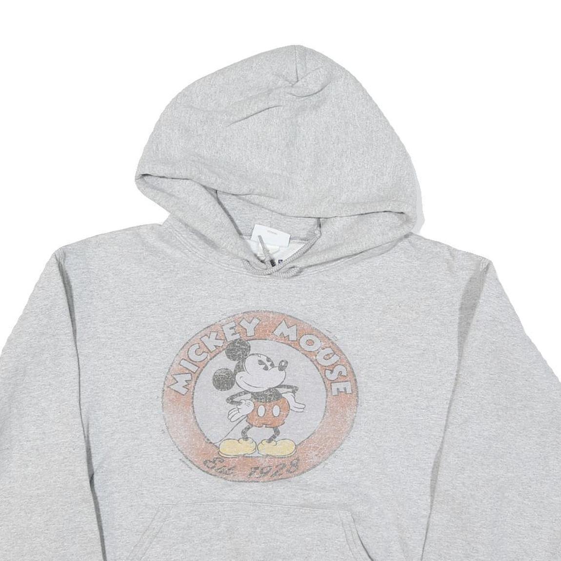 DISNEY Womens Grey Mickey Mouse Hoodie M Cotton Blend Pullover Casual