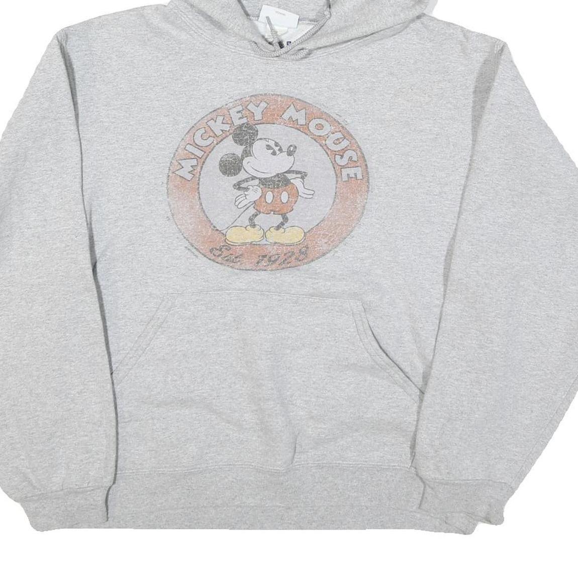 DISNEY Womens Grey Mickey Mouse Hoodie M Cotton Blend Pullover Casual