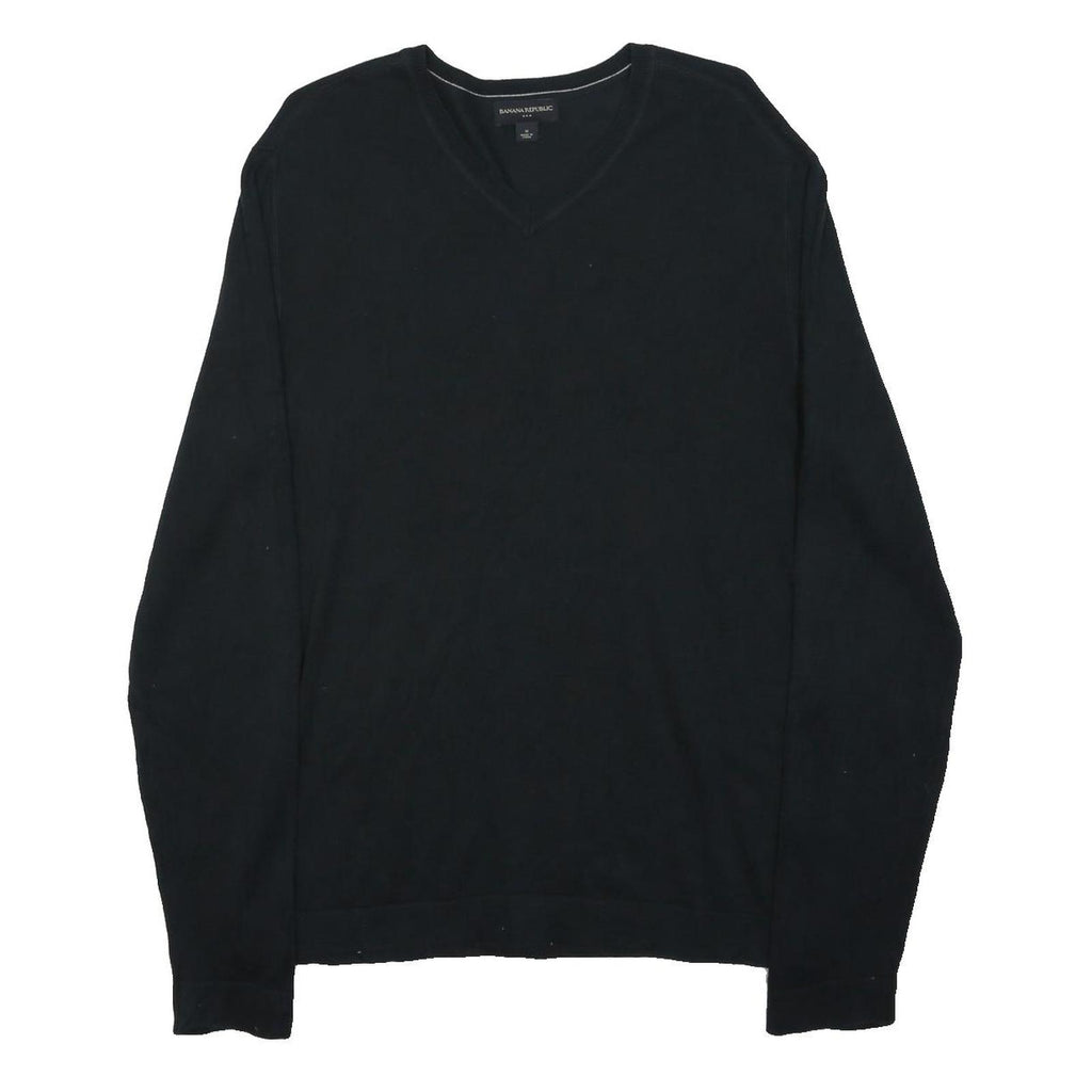 BANANA REPUBLIC Mens Black Plain Cotton Blend Jumper V-Neck Basic Knit M