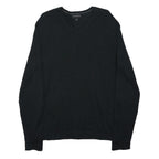 BANANA REPUBLIC Mens Black Plain Cotton Blend Jumper V-Neck Basic Knit M