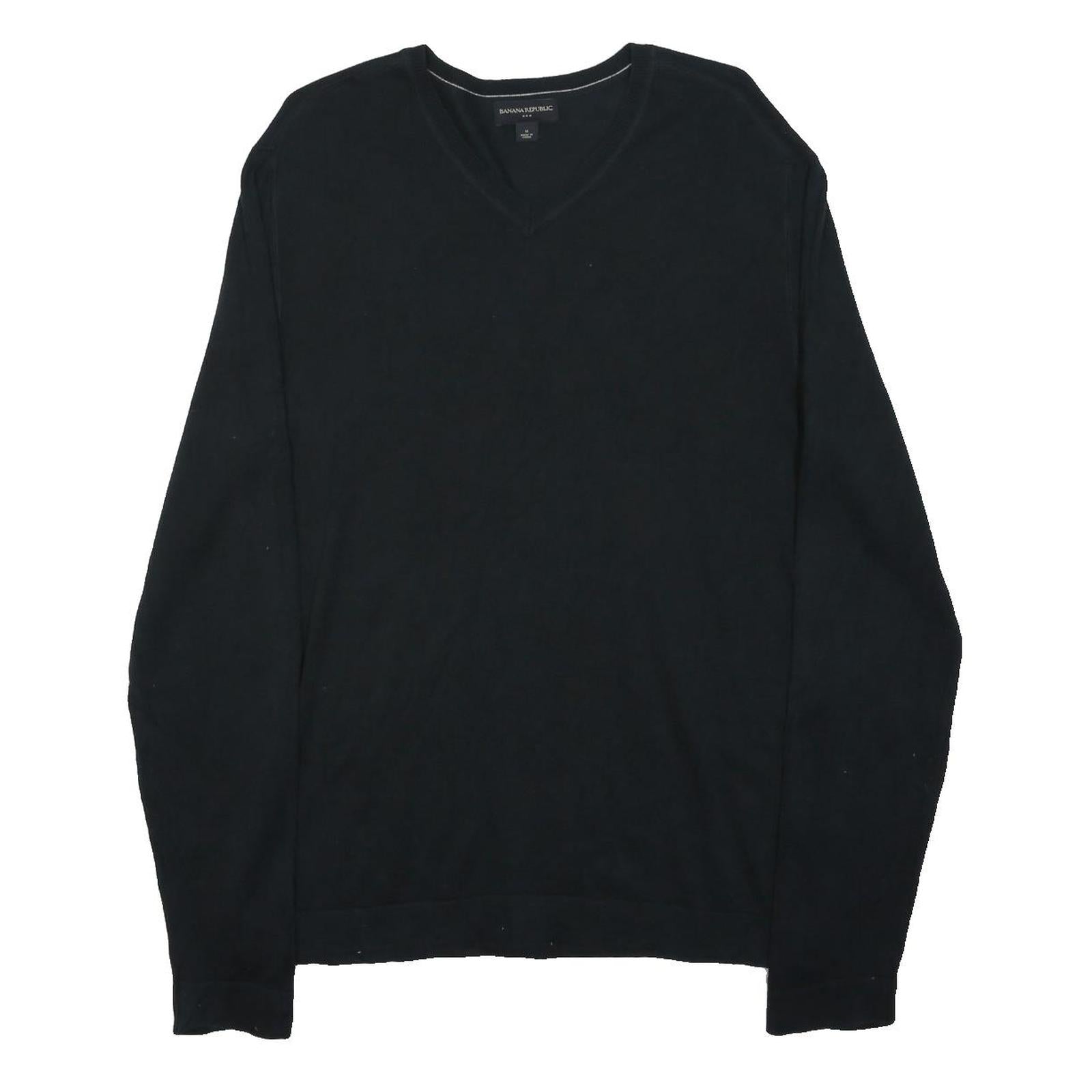 BANANA REPUBLIC Mens Black Plain Cotton Blend Jumper V-Neck Basic Knit M
