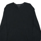 BANANA REPUBLIC Mens Black Plain Cotton Blend Jumper V-Neck Basic Knit M