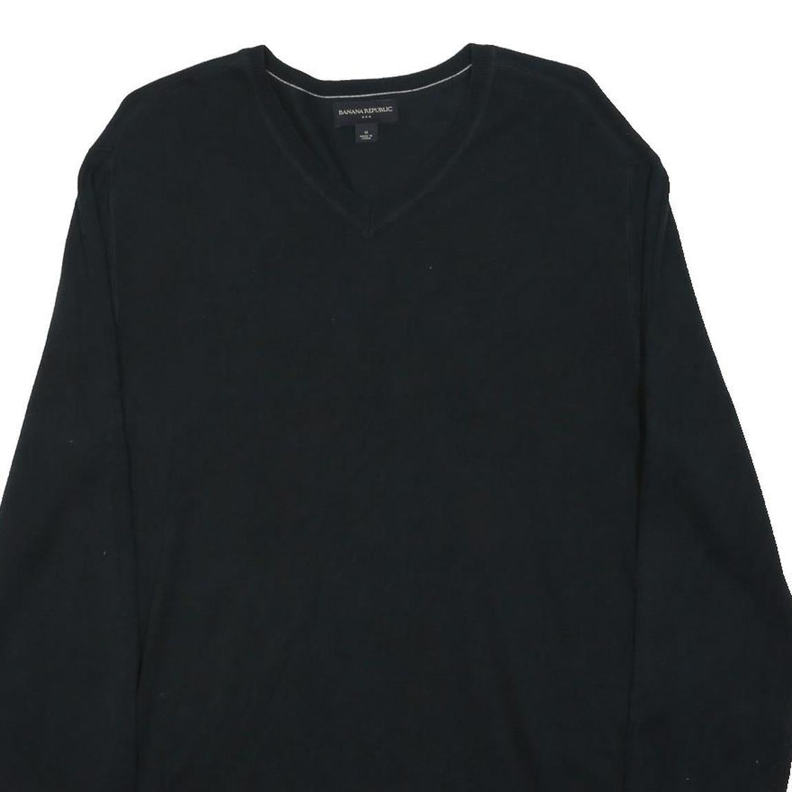 BANANA REPUBLIC Mens Black Plain Cotton Blend Jumper V-Neck Basic Knit M