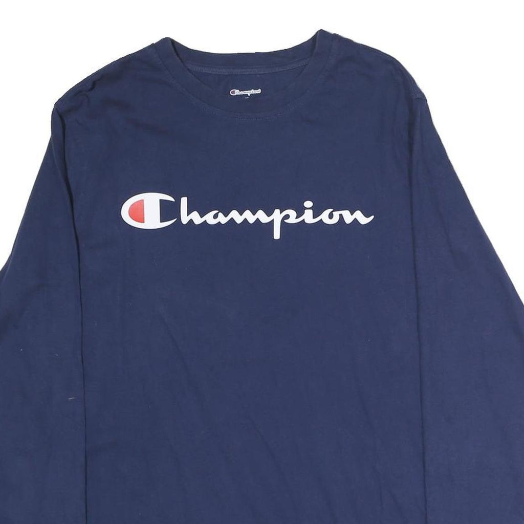 CHAMPION Mens Navy Blue Long Sleeve Crew Neck Cotton T-Shirt L