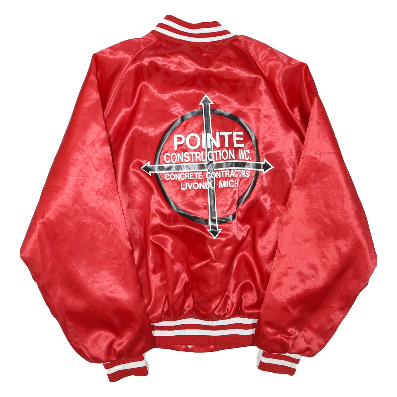 Mens Red Satin Plain Button Bomber Jacket L Polyester Blend Varsity Style