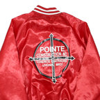 Mens Red Satin Plain Button Bomber Jacket L Polyester Blend Varsity Style