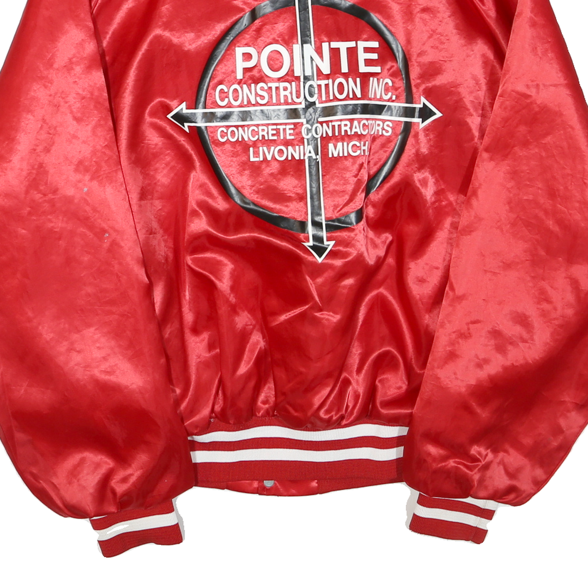 Mens Red Satin Plain Button Bomber Jacket L Polyester Blend Varsity Style