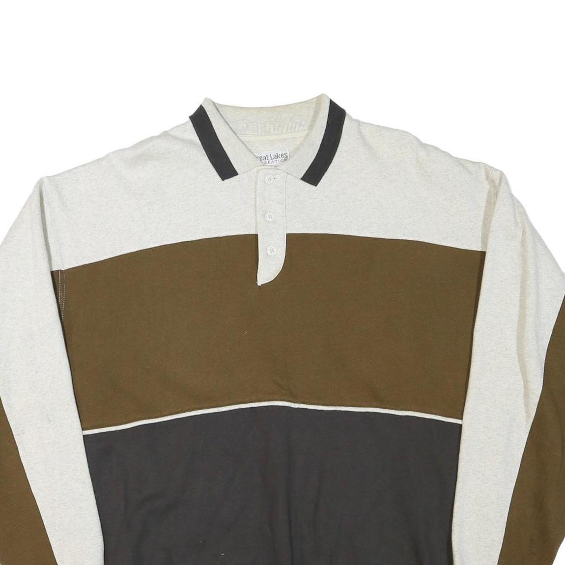 GREAT LAKES Mens Beige & Brown & Black Collared XL Cotton Blend Sweater Pullover
