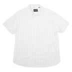 NAUTICA Mens White & Blue Striped Casual Shirt L Cotton Blend Short Sleeve