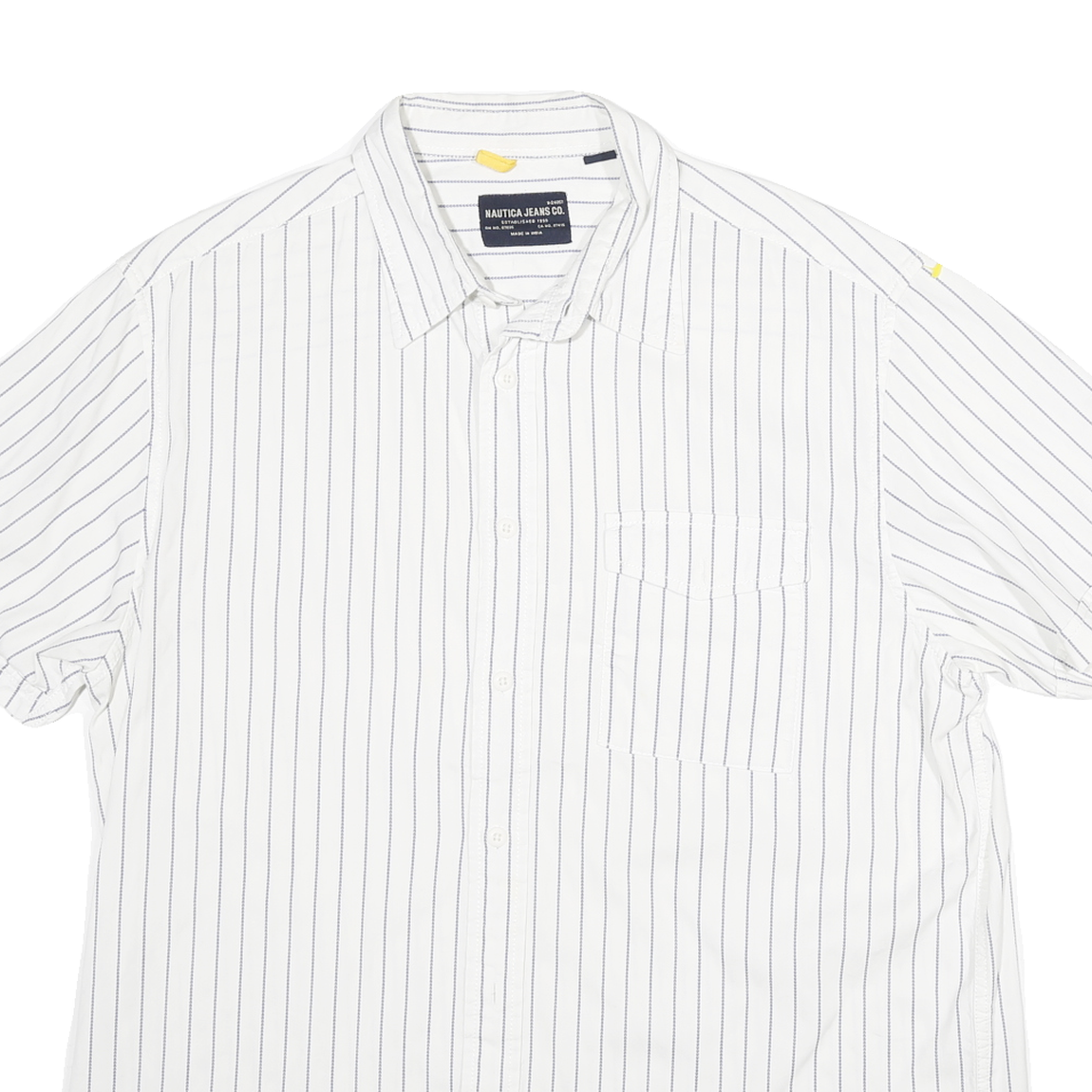 NAUTICA Mens White & Blue Striped Casual Shirt L Cotton Blend Short Sleeve