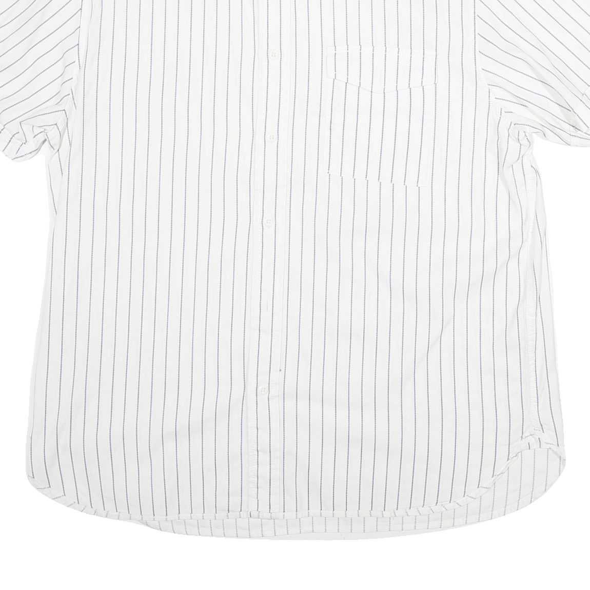 NAUTICA Mens White & Blue Striped Casual Shirt L Cotton Blend Short Sleeve