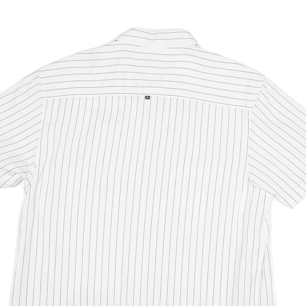 NAUTICA Mens White & Blue Striped Casual Shirt L Cotton Blend Short Sleeve