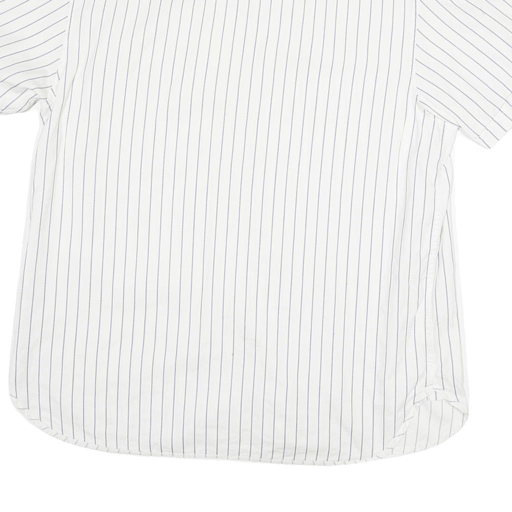 NAUTICA Mens White & Blue Striped Casual Shirt L Cotton Blend Short Sleeve