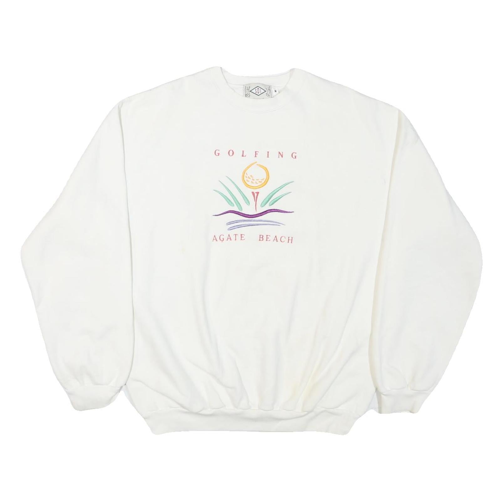 SDI Mens White Golfing Agate Beach Crew Neck M Cotton Blend Sweatshirt