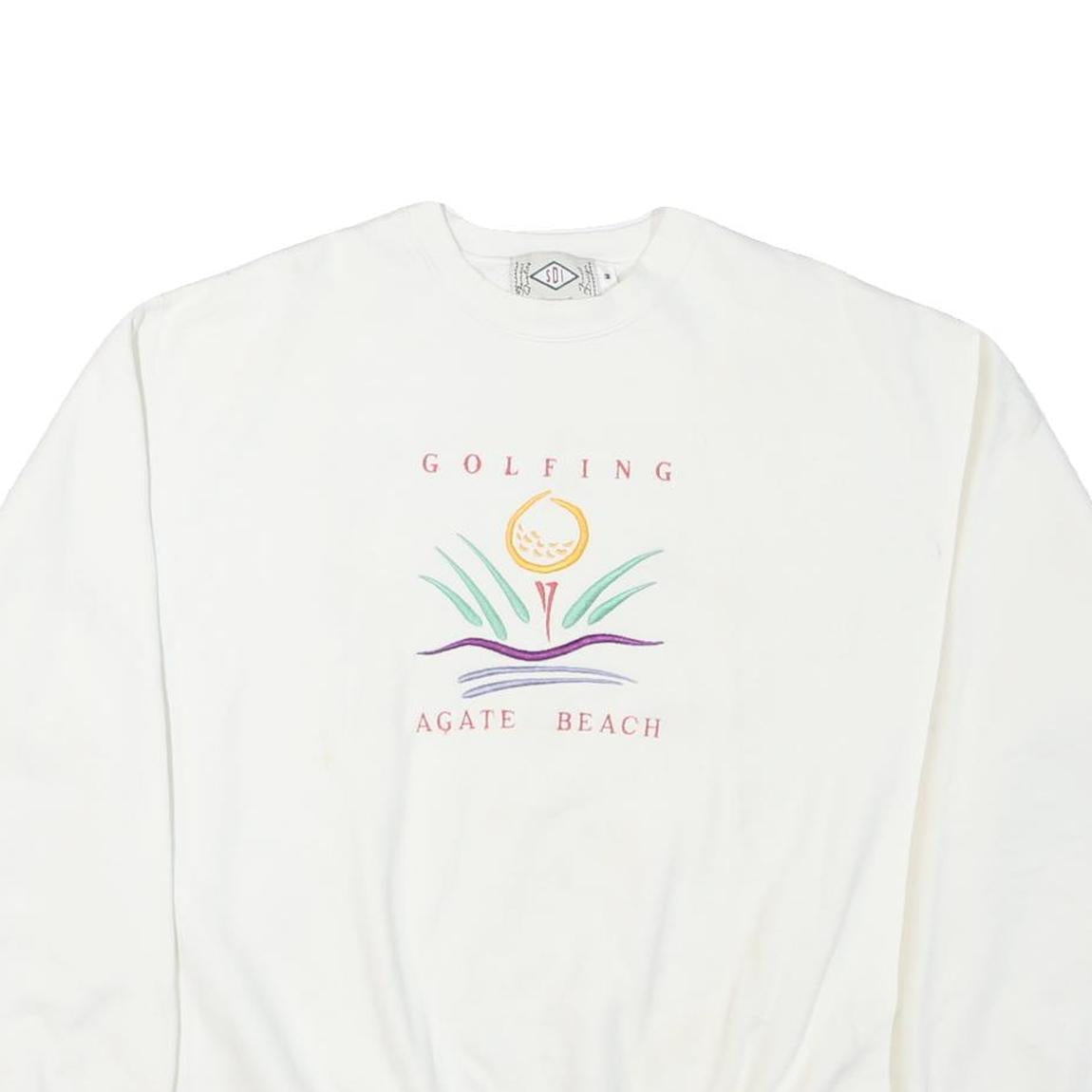 SDI Mens White Golfing Agate Beach Crew Neck M Cotton Blend Sweatshirt