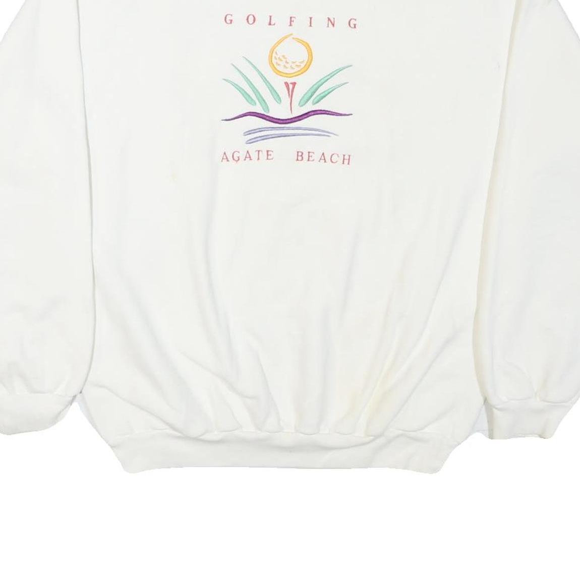 SDI Mens White Golfing Agate Beach Crew Neck M Cotton Blend Sweatshirt