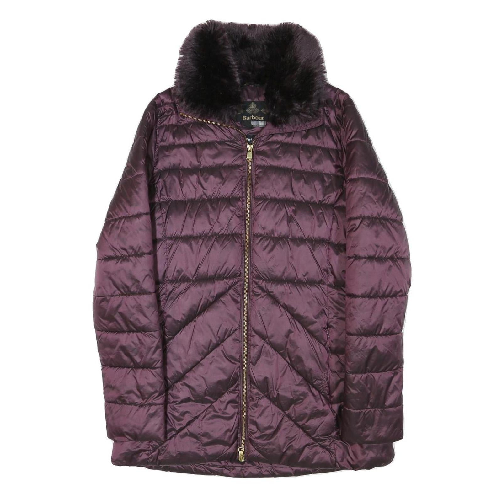 BARBOUR Womens Purple Zip Jacket UK 10 Polyester Blend Quilted Warm Collar