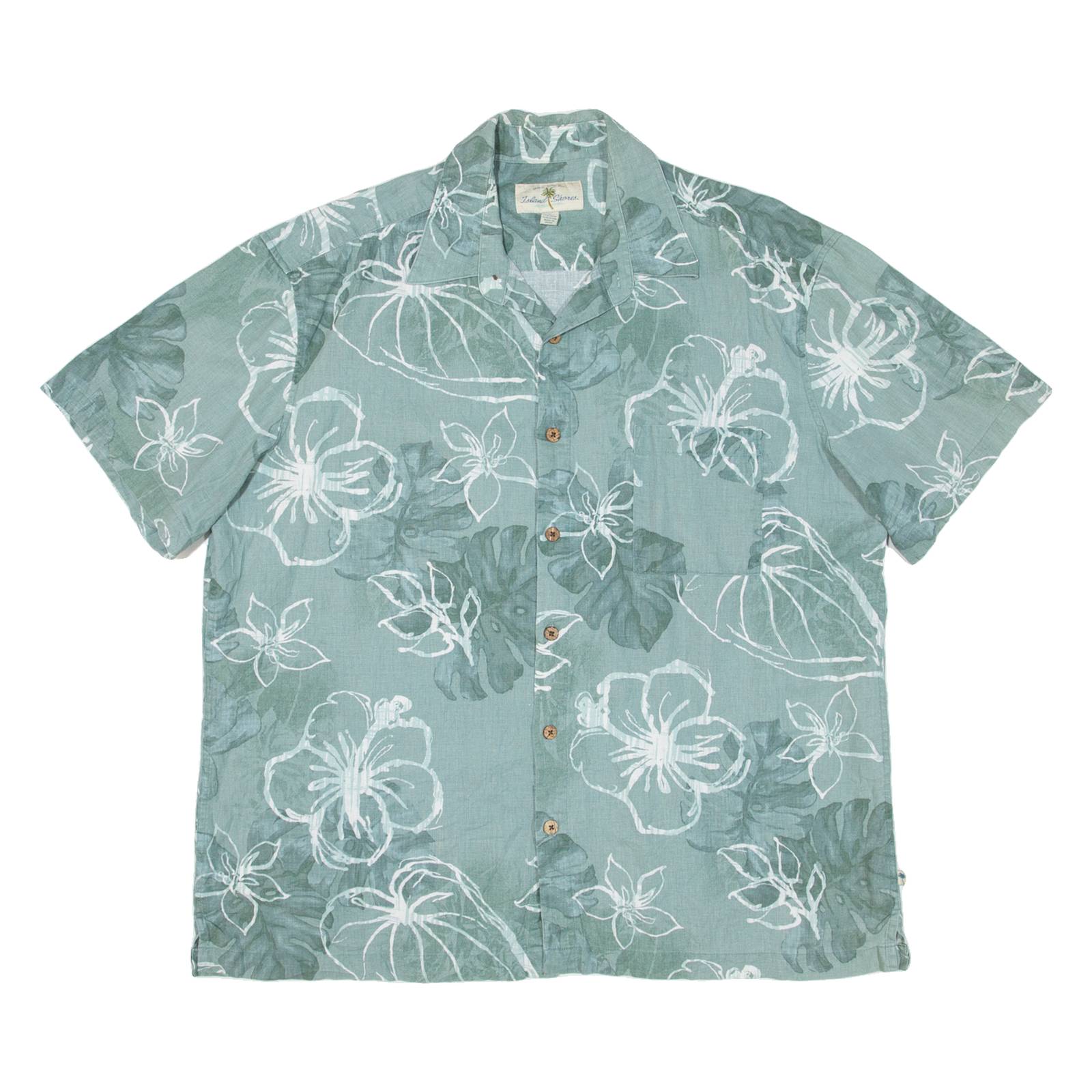 ISLAND SHORE Mens Hawaiian Shirt Green Floral XL