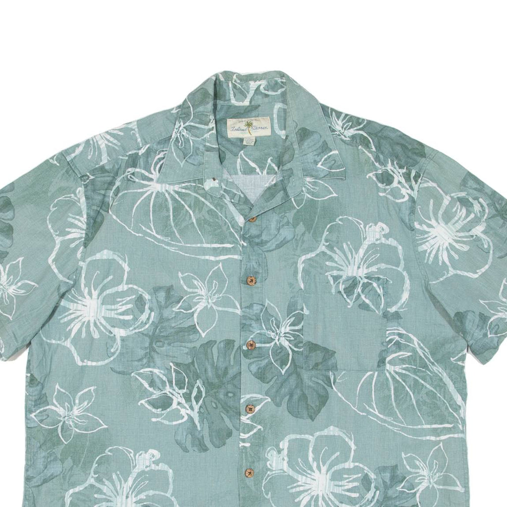 ISLAND SHORE Mens Hawaiian Shirt Green Floral XL
