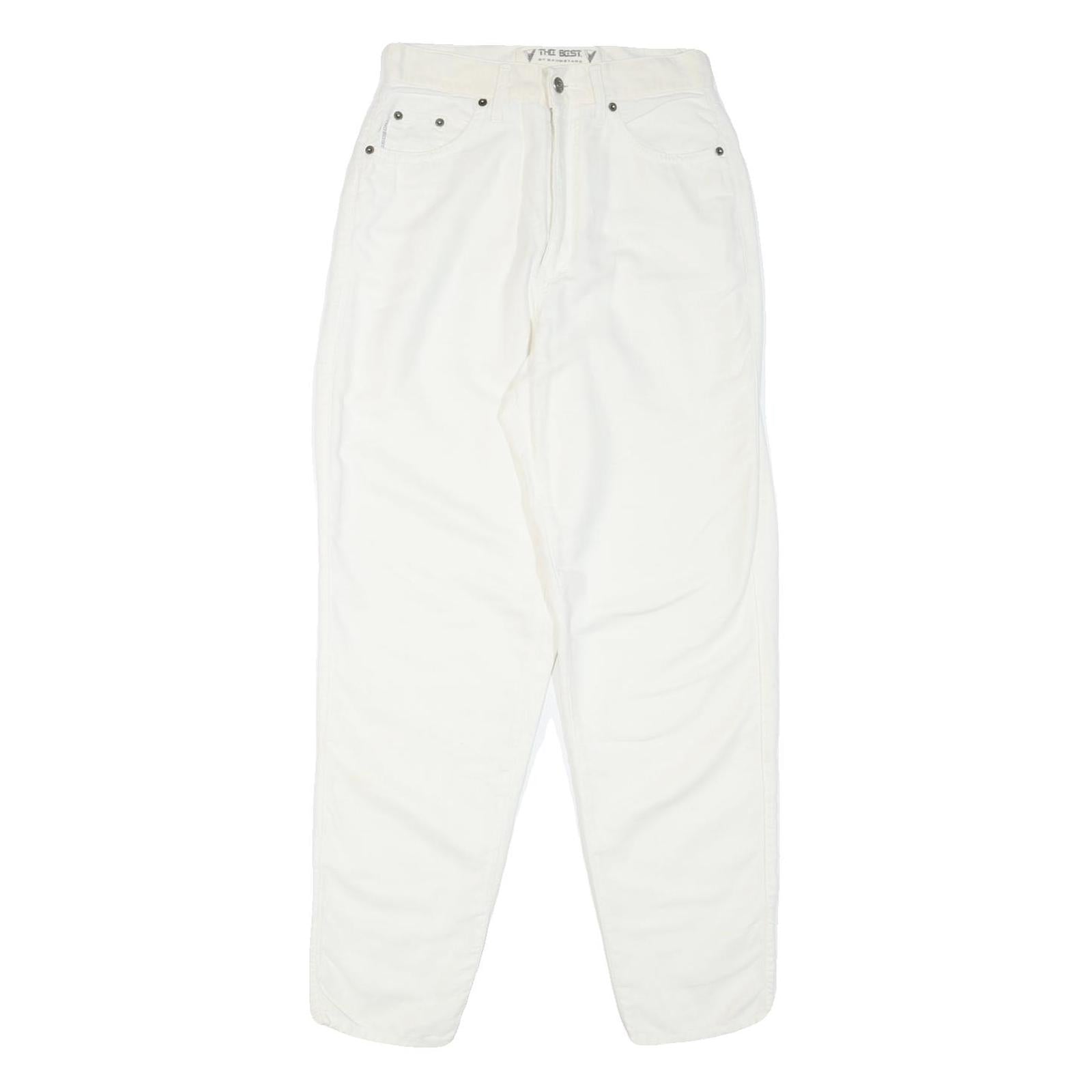 THE BEST Womens Cotton Blend White Regular Fit Straight Trousers W28 L30