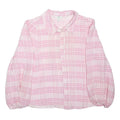 RIVER ISLAND Womens Pink Check Blouse Long Sleeve Button Neck M Casual Top