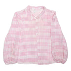 RIVER ISLAND Womens Pink Check Blouse Long Sleeve Button Neck M Casual Top