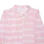 RIVER ISLAND Womens Pink Check Blouse Long Sleeve Button Neck M Casual Top