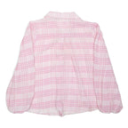 RIVER ISLAND Womens Pink Check Blouse Long Sleeve Button Neck M Casual Top