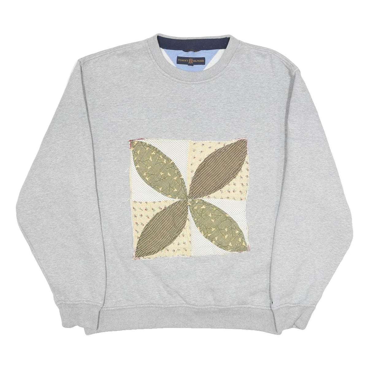 TOMMY HILFIGER Womens Grey Sweatshirt Crew Neck M Patchwork Graphic Print